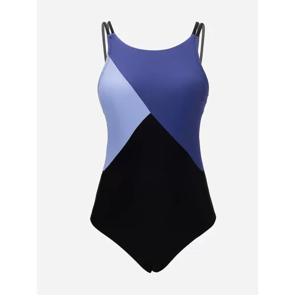imageCUPSHE Womens One Piece Swimsuit Scoop Neck Bathing Suit Color Block Double Adjustable StrapsBlackBluish Purple