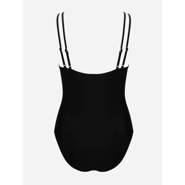 imageCUPSHE Womens One Piece Swimsuit Scoop Neck Bathing Suit Color Block Double Adjustable StrapsBlackBluish Purple