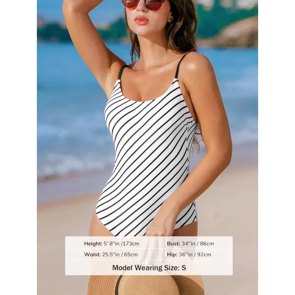 imageCUPSHE Womens One Piece Swimsuit Scoop Neck Bathing Suit Spaghetti Adjustable Straps StripeWhiteStripe