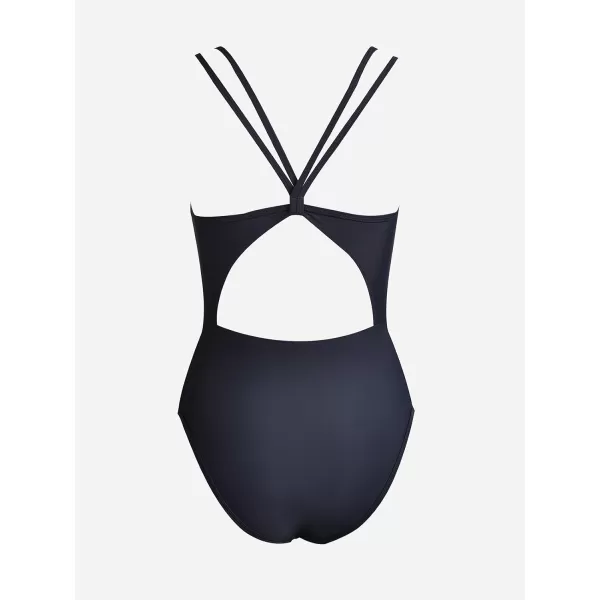 imageCUPSHE Womens One Piece Swimsuit Scoop Neck Double Spaghetti Straps Cutout Bathing SuitDark Grey Blue