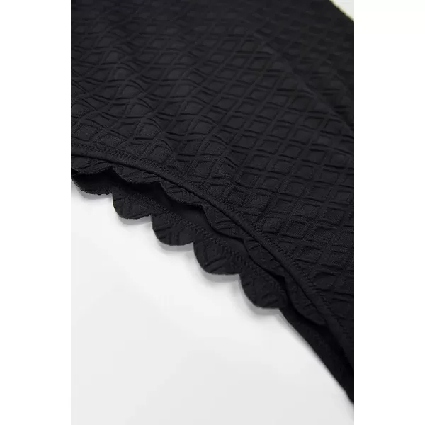 imageCUPSHE Womens One Piece Swimsuit Sexy Black Cutout Scallop Trim Bathing SuitBlack