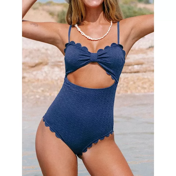 imageCUPSHE Womens One Piece Swimsuit Sexy Black Cutout Scallop Trim Bathing SuitDark Blue