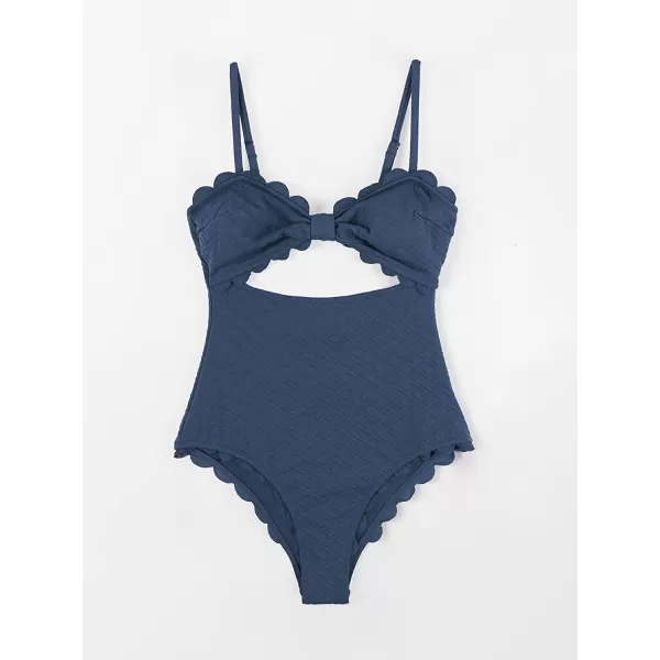imageCUPSHE Womens One Piece Swimsuit Sexy Black Cutout Scallop Trim Bathing SuitDark Blue