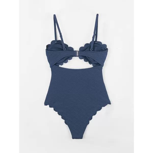 imageCUPSHE Womens One Piece Swimsuit Sexy Black Cutout Scallop Trim Bathing SuitDark Blue