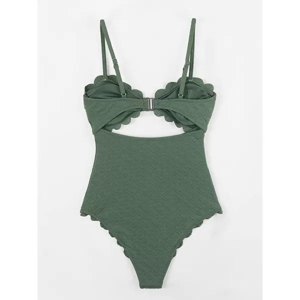 imageCUPSHE Womens One Piece Swimsuit Sexy Black Cutout Scallop Trim Bathing SuitGreen