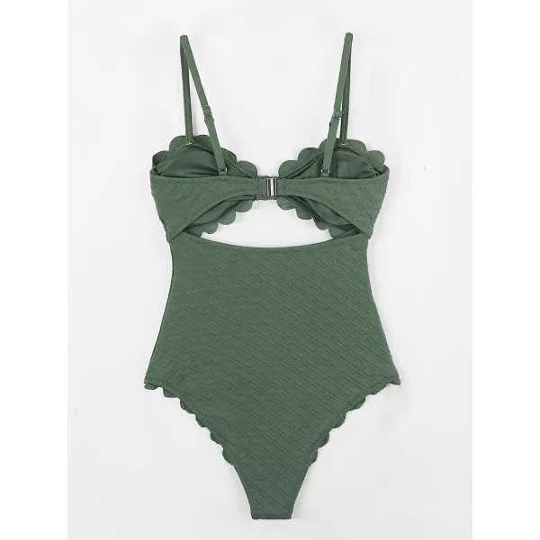 imageCUPSHE Womens One Piece Swimsuit Sexy Black Cutout Scallop Trim Bathing SuitGreen