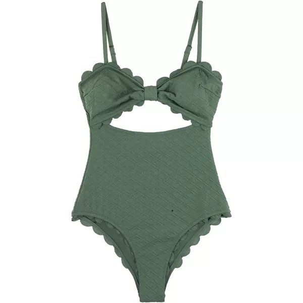imageCUPSHE Womens One Piece Swimsuit Sexy Black Cutout Scallop Trim Bathing SuitGreen