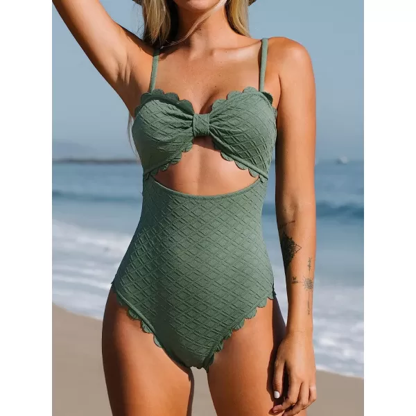 imageCUPSHE Womens One Piece Swimsuit Sexy Black Cutout Scallop Trim Bathing SuitGreen