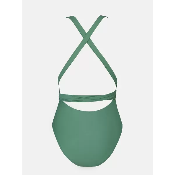 imageCUPSHE Womens One Piece Swimsuit Sexy Deep V Neck Bathing Suit Crisscross Back Self TieBasil Green