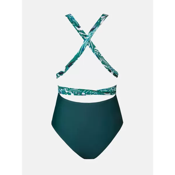 imageCUPSHE Womens One Piece Swimsuit Sexy Deep V Neck Bathing Suit Crisscross Back Self TieGreen Leaf
