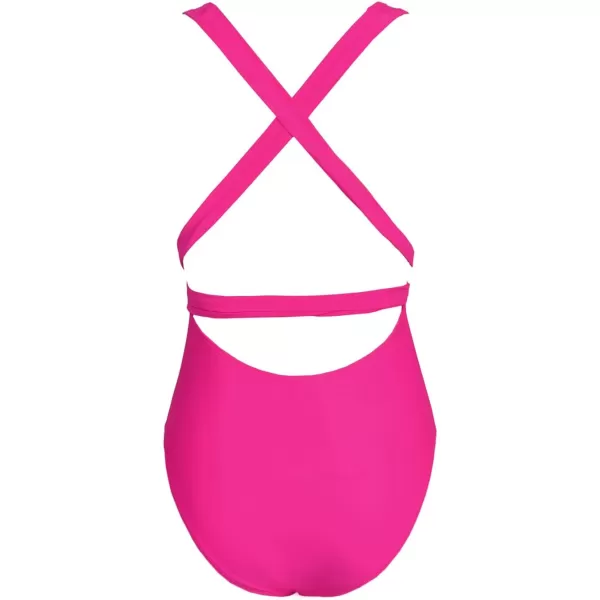 imageCUPSHE Womens One Piece Swimsuit Sexy Deep V Neck Bathing Suit Crisscross Back Self TieNeon Pink