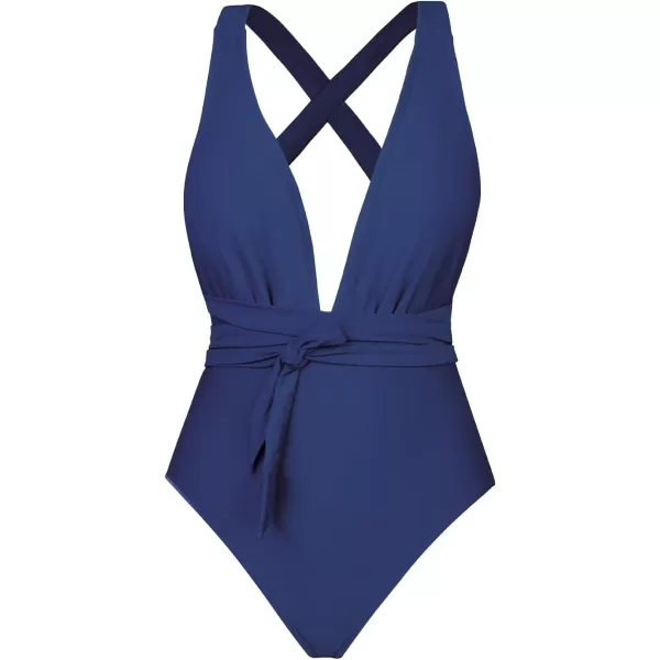 imageCUPSHE Womens One Piece Swimsuit Sexy Deep V Neck Bathing Suit Crisscross Back Self TieRoyal Blue