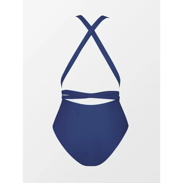 imageCUPSHE Womens One Piece Swimsuit Sexy Deep V Neck Bathing Suit Crisscross Back Self TieRoyal Blue