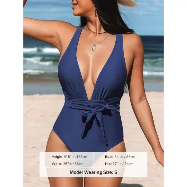 imageCUPSHE Womens One Piece Swimsuit Sexy Deep V Neck Bathing Suit Crisscross Back Self TieRoyal Blue