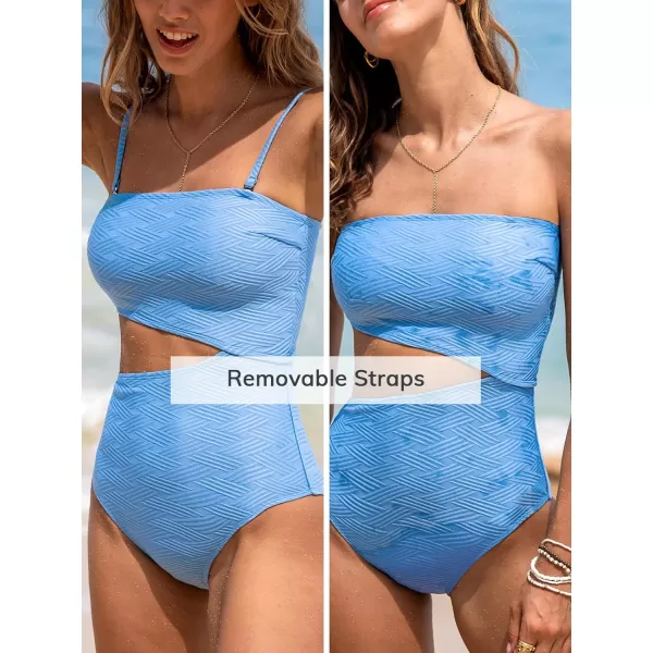 imageCUPSHE Womens One Piece Swimsuit Square Neck Bathing Suit Removable Straps Convertible Asymmetrical Side CutoutCornflower Blue
