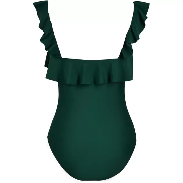 imageCUPSHE Womens One Piece Swimsuit Square Neck Ruffle Wide Straps Ruched Bathing SuitJade Green