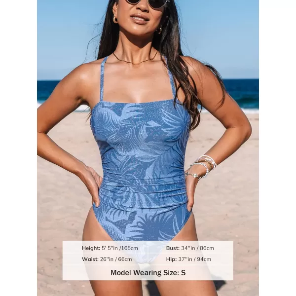 imageCUPSHE Womens One Piece Swimsuit Square Neck Tummy Control Back Tie Shining ORingBlue Tropical
