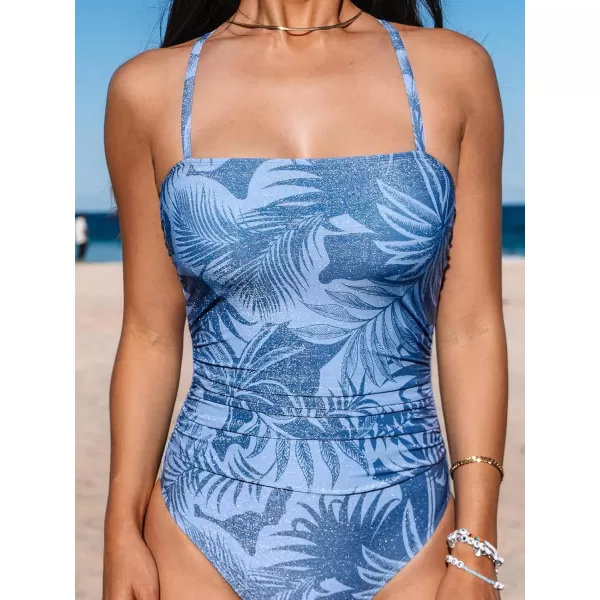 imageCUPSHE Womens One Piece Swimsuit Square Neck Tummy Control Back Tie Shining ORingBlue Tropical
