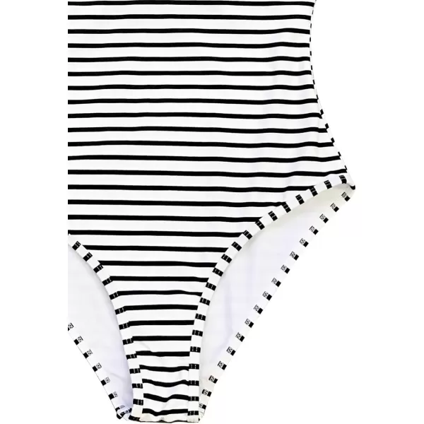 imageCUPSHE Womens One Piece Swimsuit Striped Scoop Neck Cross Back Beach Swimwear Bathing SuitsBlackWhite