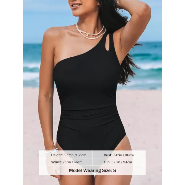 imageCUPSHE Womens One Piece Swimsuit Tummy Control Bathing Suit One Shoulder Cutout Slimming SwimwearBlack