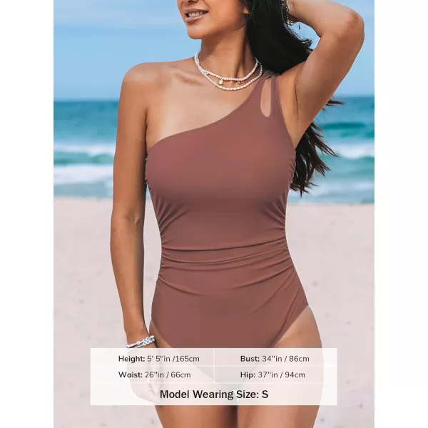 imageCUPSHE Womens One Piece Swimsuit Tummy Control Bathing Suit One Shoulder Cutout Slimming SwimwearBrownish