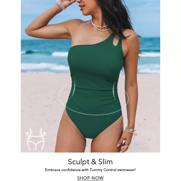 imageCUPSHE Womens One Piece Swimsuit Tummy Control Bathing Suit One Shoulder Cutout Slimming SwimwearDark Green