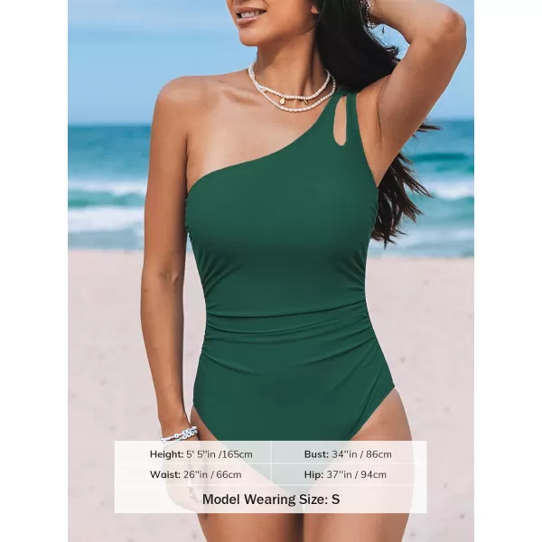 imageCUPSHE Womens One Piece Swimsuit Tummy Control Bathing Suit One Shoulder Cutout Slimming SwimwearDark Green