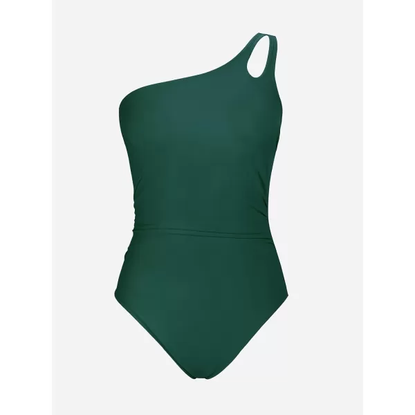 imageCUPSHE Womens One Piece Swimsuit Tummy Control Bathing Suit One Shoulder Cutout Slimming SwimwearDark Green