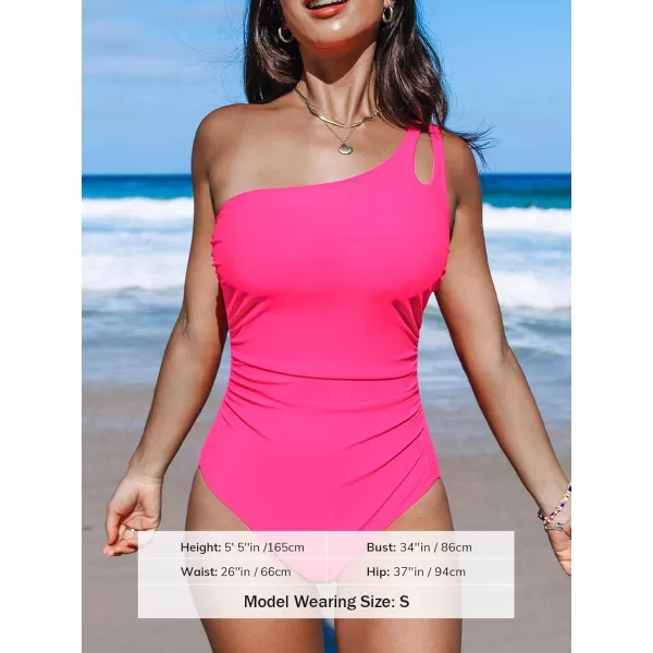 imageCUPSHE Womens One Piece Swimsuit Tummy Control Bathing Suit One Shoulder Cutout Slimming SwimwearHot Pink