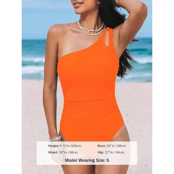imageCUPSHE Womens One Piece Swimsuit Tummy Control Bathing Suit One Shoulder Cutout Slimming SwimwearNeon Orange