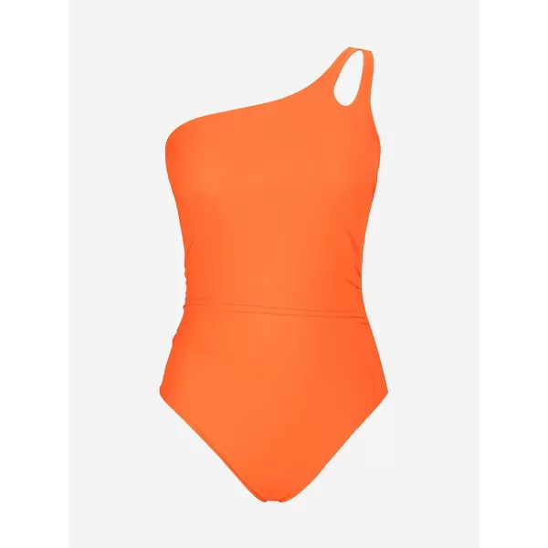 imageCUPSHE Womens One Piece Swimsuit Tummy Control Bathing Suit One Shoulder Cutout Slimming SwimwearNeon Orange