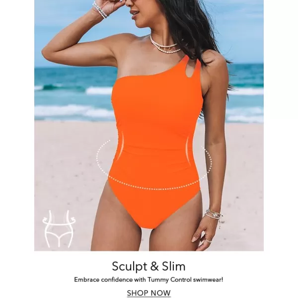 imageCUPSHE Womens One Piece Swimsuit Tummy Control Bathing Suit One Shoulder Cutout Slimming SwimwearNeon Orange