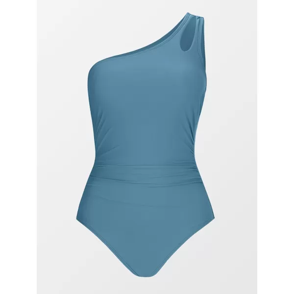 imageCUPSHE Womens One Piece Swimsuit Tummy Control Bathing Suit One Shoulder Cutout Slimming SwimwearSteel Blue