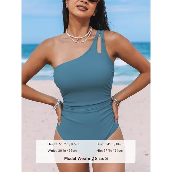 imageCUPSHE Womens One Piece Swimsuit Tummy Control Bathing Suit One Shoulder Cutout Slimming SwimwearSteel Blue