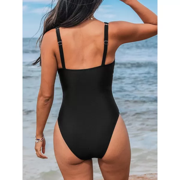 imageCUPSHE Womens One Piece Swimsuit Tummy Control Bathing Suit Scoop Neck Sculpting Slim SwimwearBlack