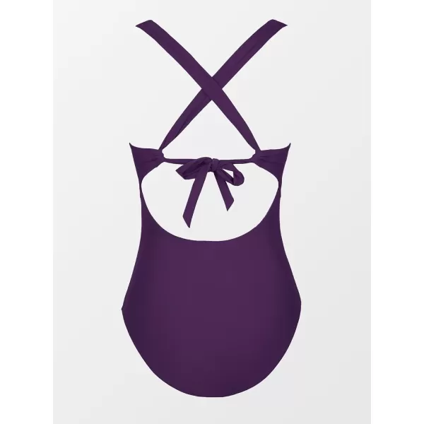 imageCUPSHE Womens One Piece Swimsuit Tummy Control Deep V Neck Double Straps Crisscross Back Tie Bathing SuitDark Purple