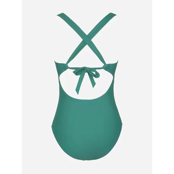 imageCUPSHE Womens One Piece Swimsuit Tummy Control Deep V Neck Double Straps Crisscross Back Tie Bathing SuitGreen