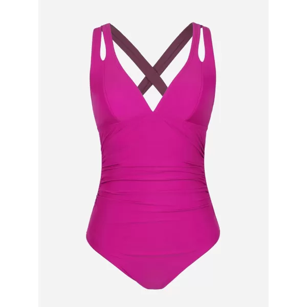 imageCUPSHE Womens One Piece Swimsuit Tummy Control Deep V Neck Double Straps Crisscross Back Tie Bathing SuitMagenta