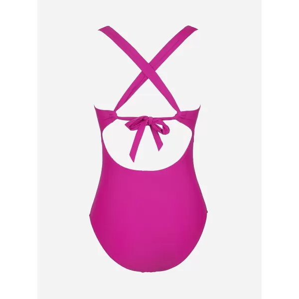imageCUPSHE Womens One Piece Swimsuit Tummy Control Deep V Neck Double Straps Crisscross Back Tie Bathing SuitMagenta