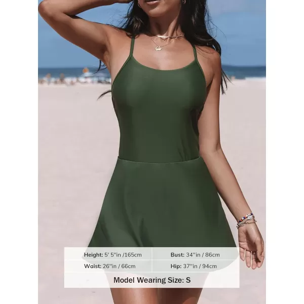 imageCUPSHE Womens One Piece Swimsuit Tummy Control Swim Dress Skirted Bathing Suit Back CrisscrossArmy Green