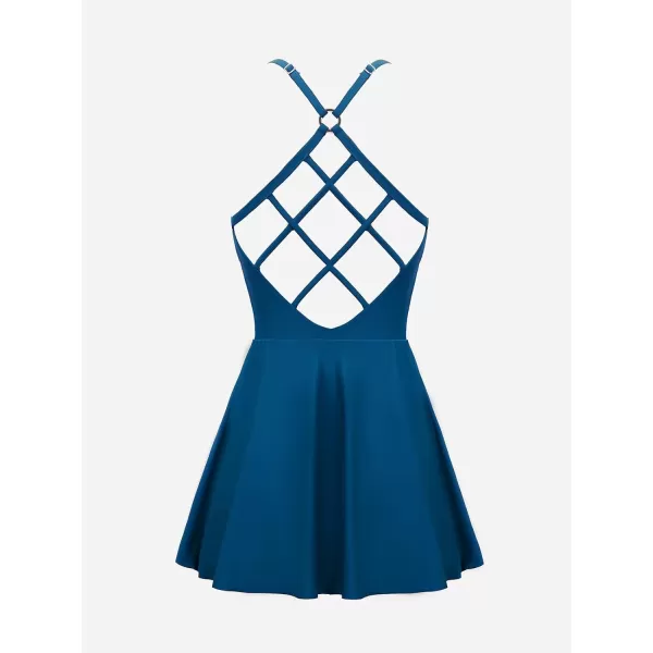 imageCUPSHE Womens One Piece Swimsuit Tummy Control Swim Dress Skirted Bathing Suit Back CrisscrossBlue