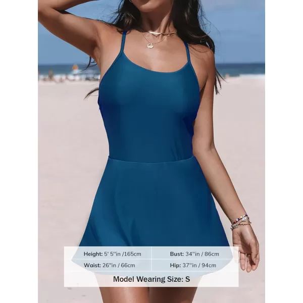 imageCUPSHE Womens One Piece Swimsuit Tummy Control Swim Dress Skirted Bathing Suit Back CrisscrossBlue