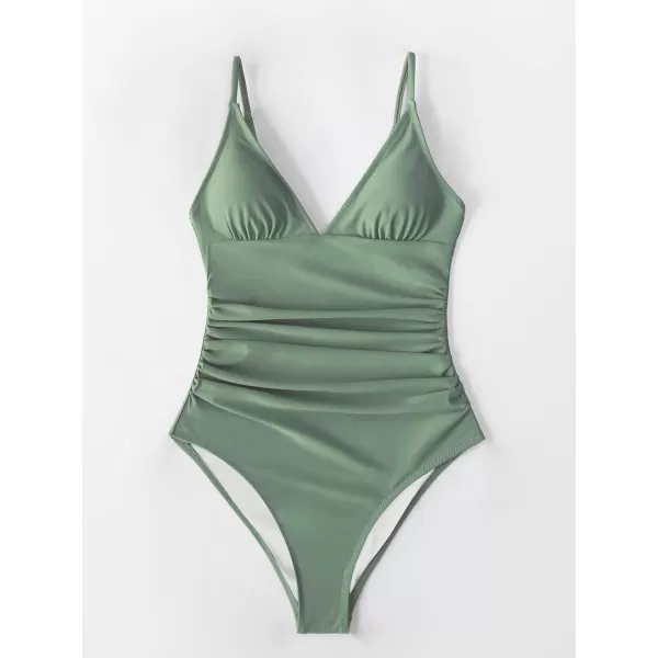 imageCUPSHE Womens One Piece Swimsuit Tummy Control V Neck Bathing SuitsArmy Green