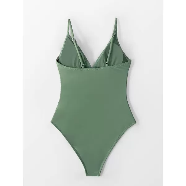 imageCUPSHE Womens One Piece Swimsuit Tummy Control V Neck Bathing SuitsArmy Green