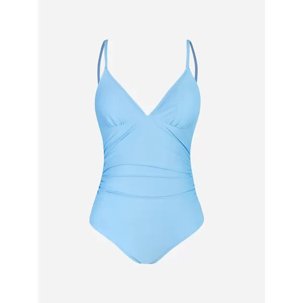 imageCUPSHE Womens One Piece Swimsuit Tummy Control V Neck Bathing SuitsBaby Blue