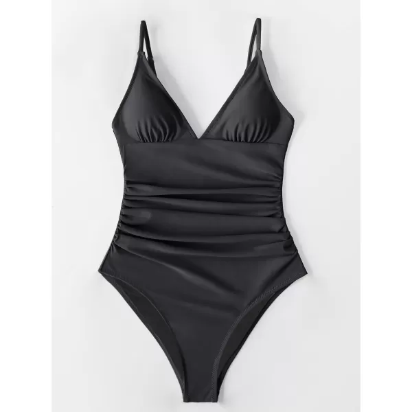 imageCUPSHE Womens One Piece Swimsuit Tummy Control V Neck Bathing SuitsBlack