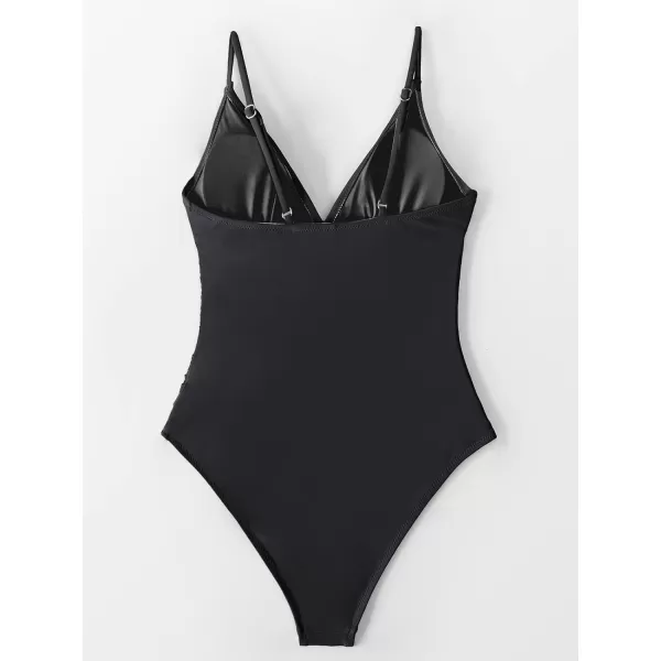 imageCUPSHE Womens One Piece Swimsuit Tummy Control V Neck Bathing SuitsBlack