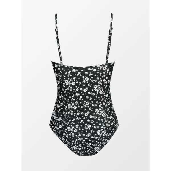 imageCUPSHE Womens One Piece Swimsuit Tummy Control V Neck Bathing SuitsBlack Floral