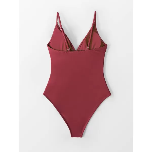 imageCUPSHE Womens One Piece Swimsuit Tummy Control V Neck Bathing SuitsBurgundy