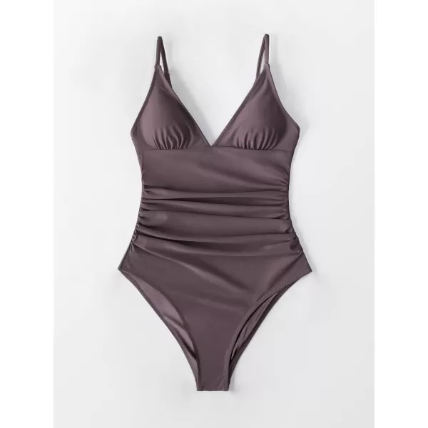 imageCUPSHE Womens One Piece Swimsuit Tummy Control V Neck Bathing SuitsCafe Brown